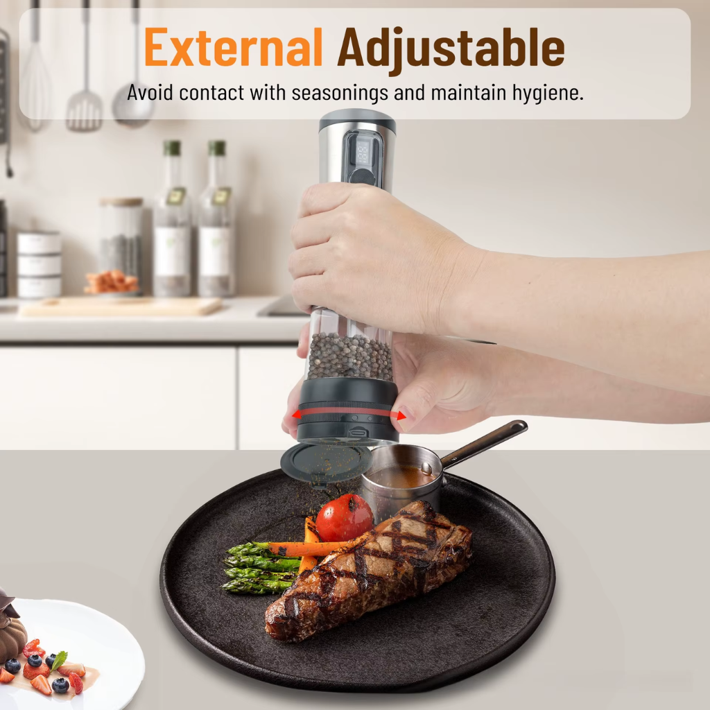 The Grindora Rechargeable Salt And Pepper Grinder Set
