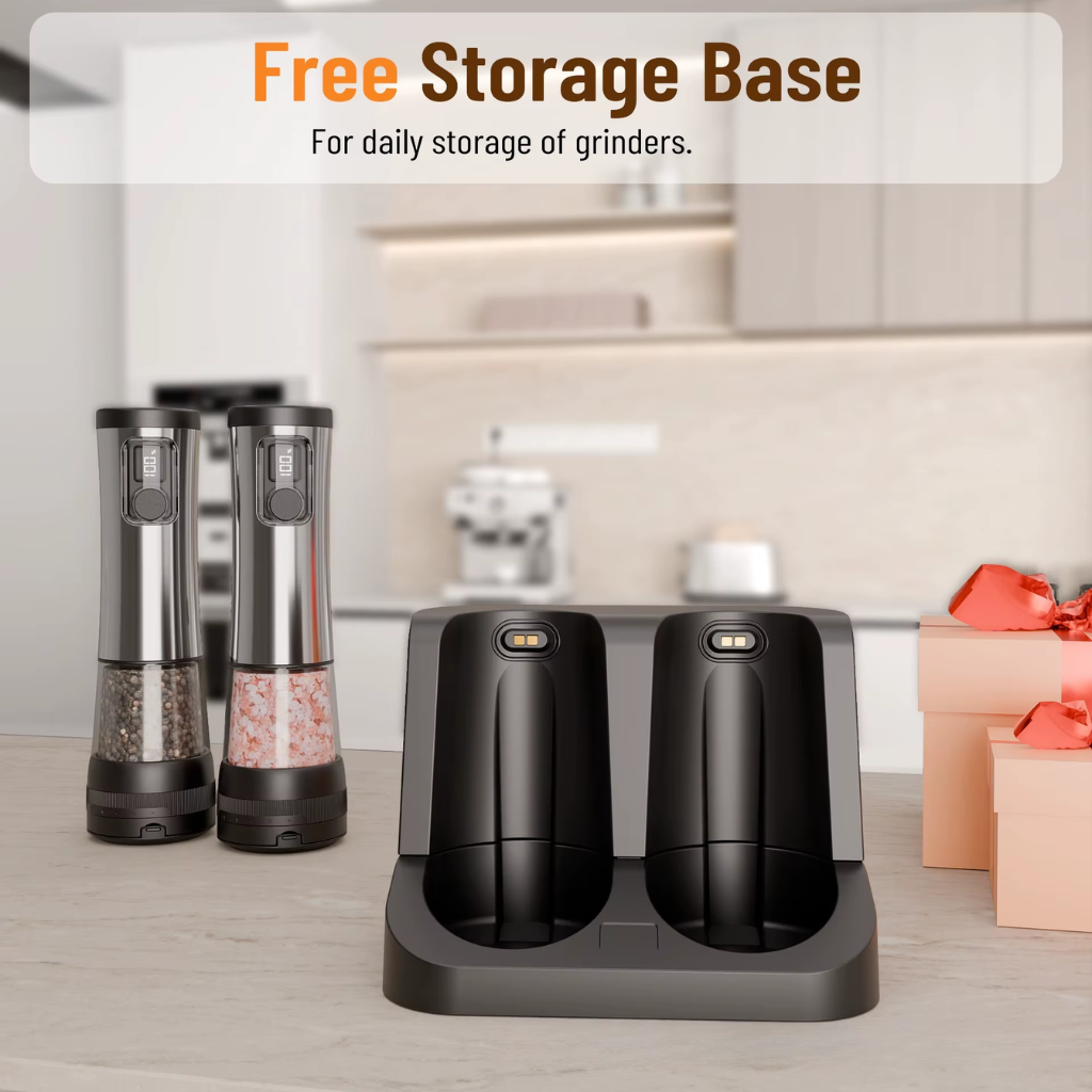 The Grindora Rechargeable Salt And Pepper Grinder Set