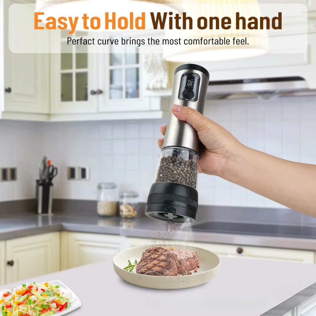 The Grindora Rechargeable Salt And Pepper Grinder Set