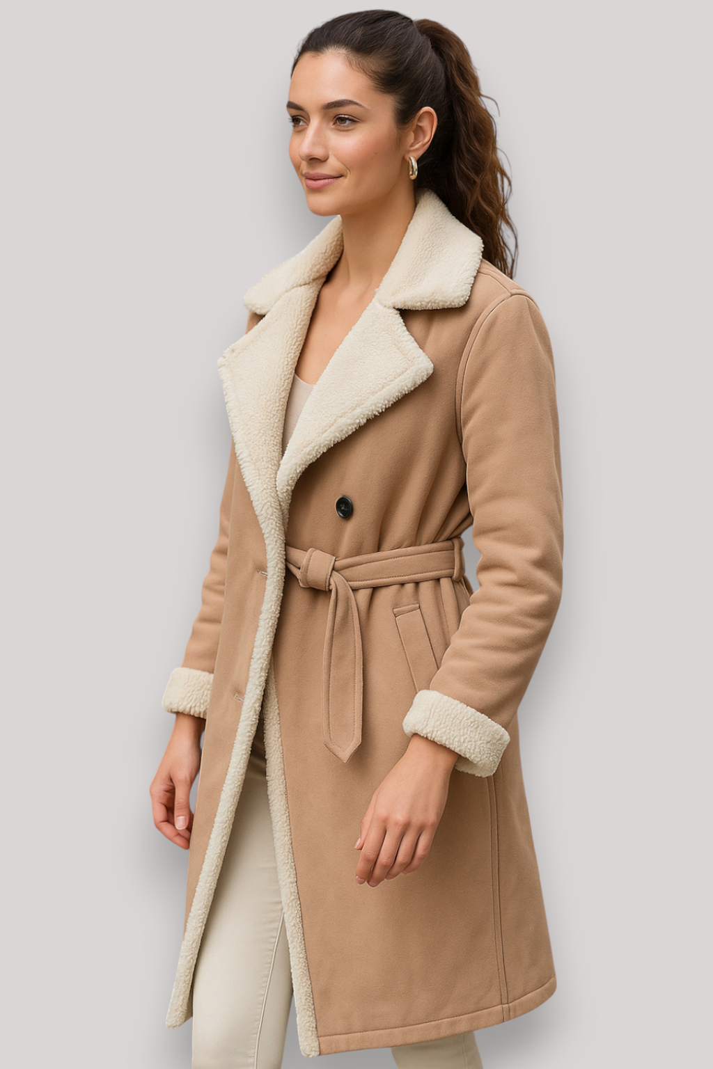 The Hadley Wool Coat Mid Length Belted Winter Overcoat