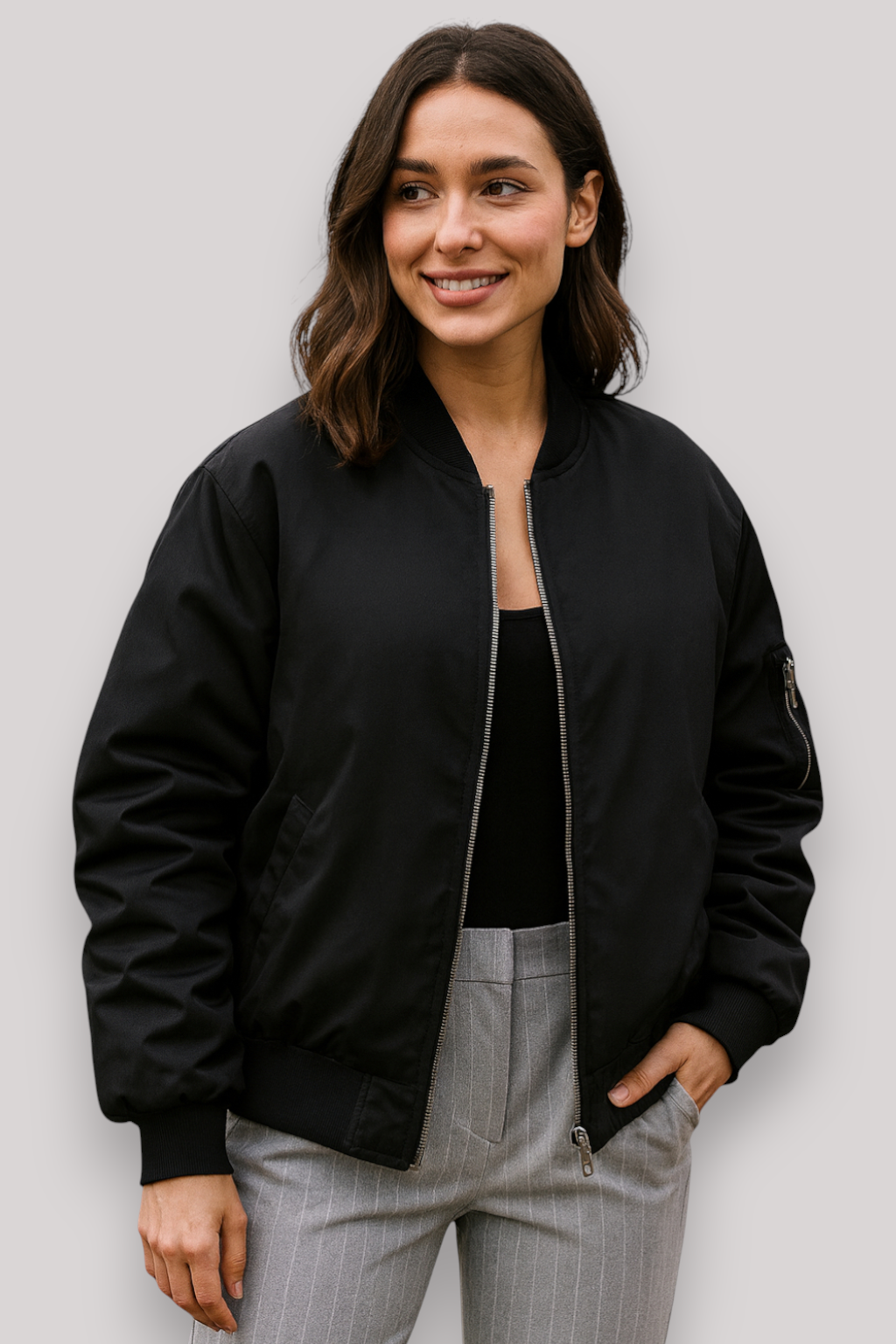 The Hawthorne Zip Up Bomber Jacket Long Sleeve Winter Outerwear