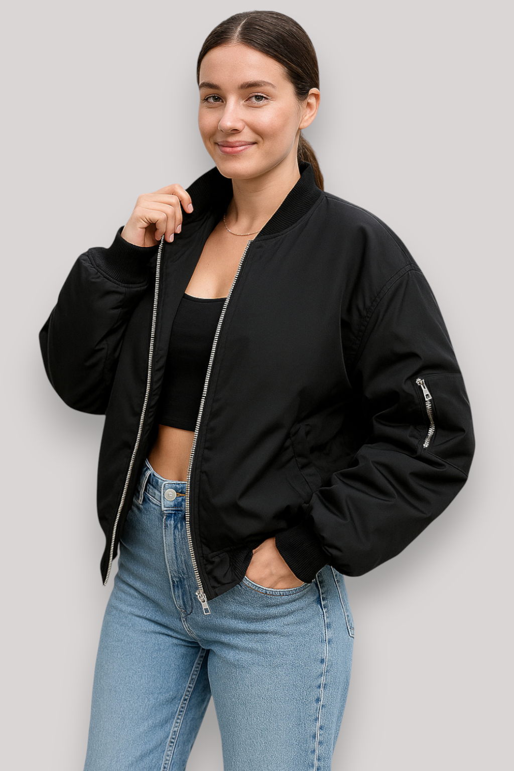 The Hawthorne Zip Up Bomber Jacket Long Sleeve Winter Outerwear