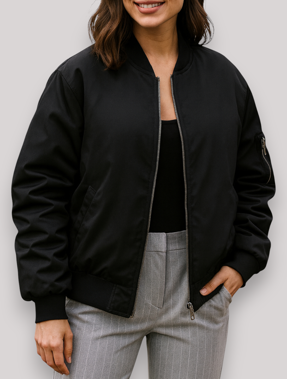 The Hawthorne Zip Up Bomber Jacket Long Sleeve Winter Outerwear