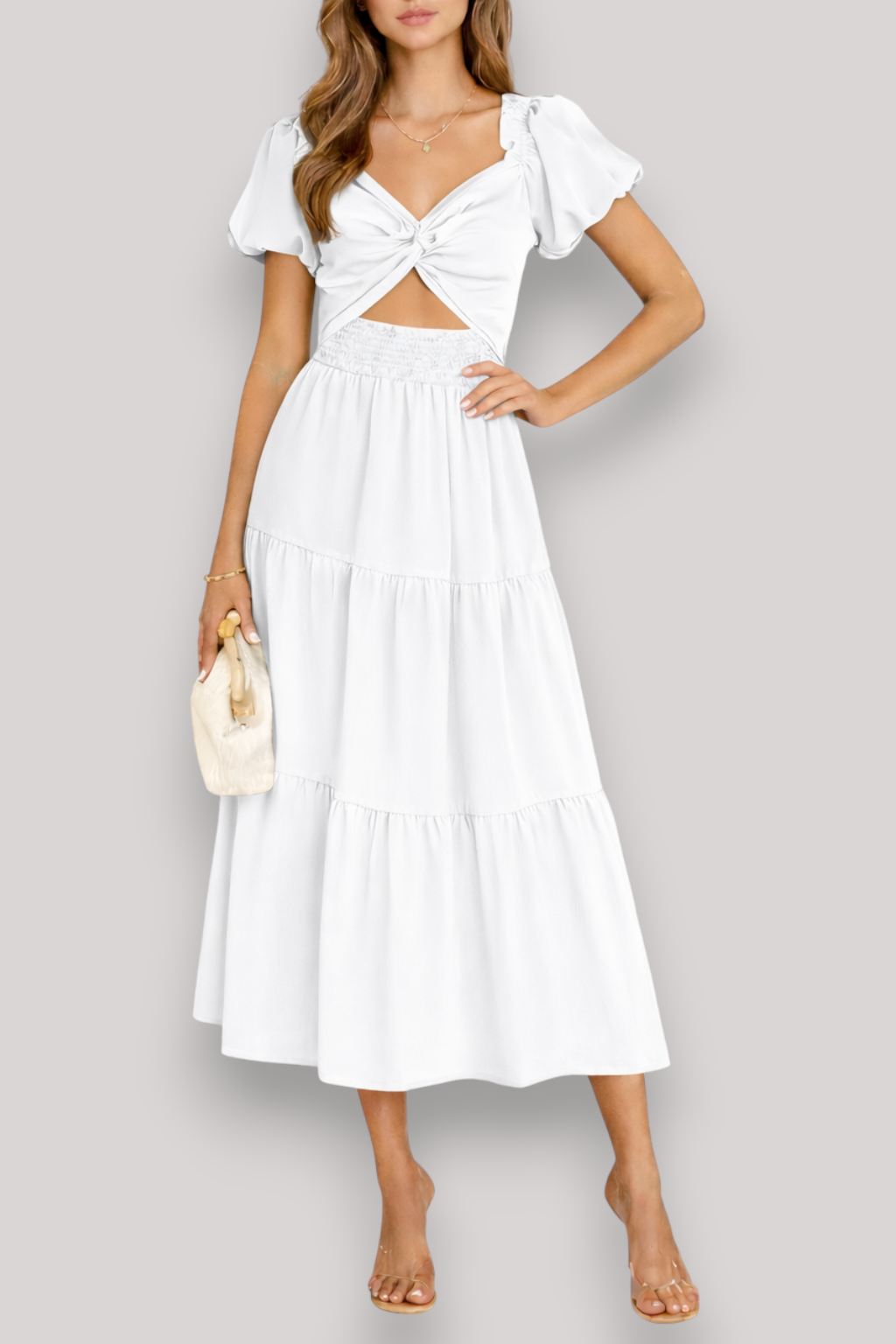 The Hazel Women's Maxi Dress Elegant A Line Bubble Sleeve V Neck