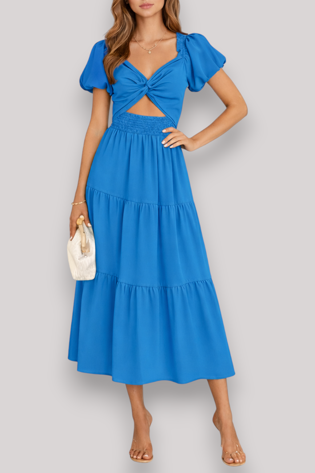 The Hazel Women's Maxi Dress Elegant A Line Bubble Sleeve V Neck
