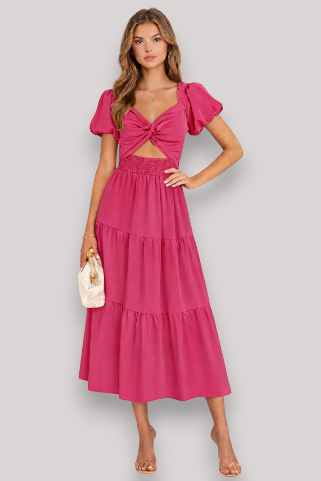 The Hazel Women's Maxi Dress Elegant A Line Bubble Sleeve V Neck