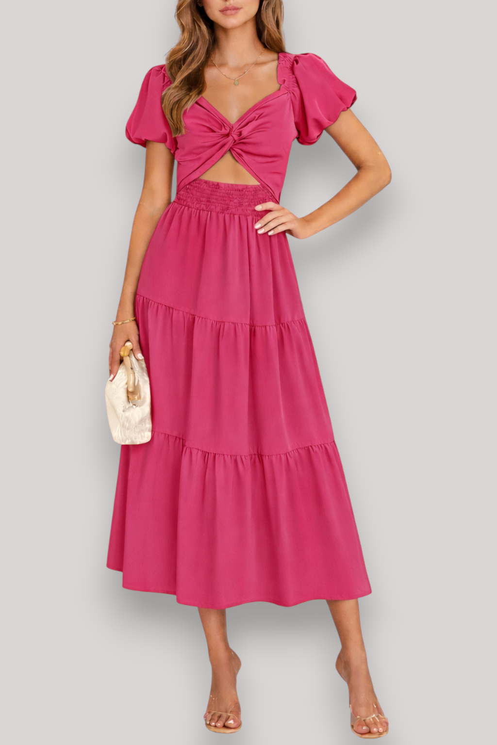 The Hazel Women's Maxi Dress Elegant A Line Bubble Sleeve V Neck