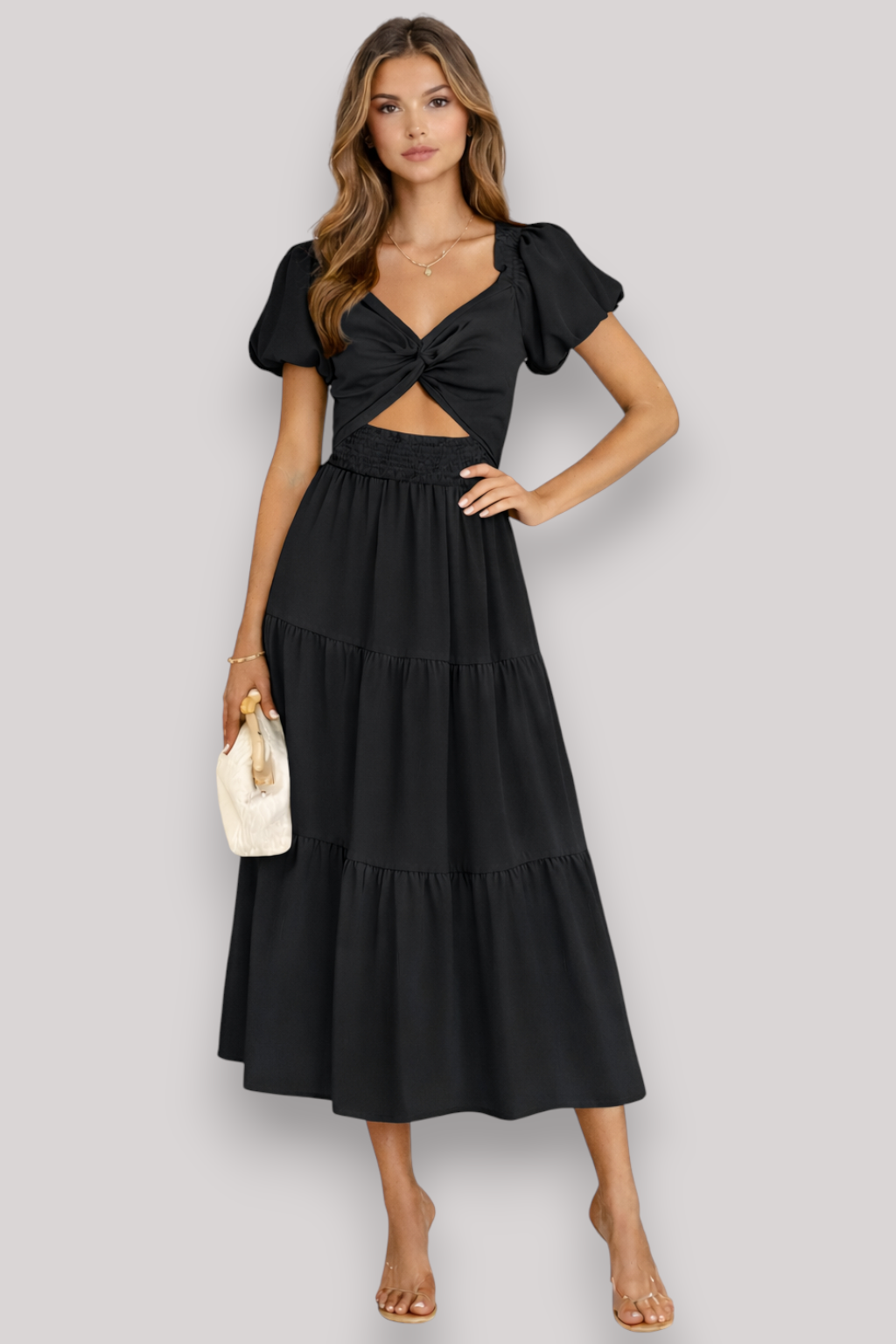 The Hazel Women's Maxi Dress Elegant A Line Bubble Sleeve V Neck