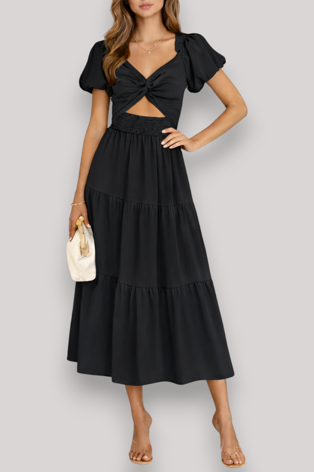 The Hazel Women's Maxi Dress Elegant A Line Bubble Sleeve V Neck