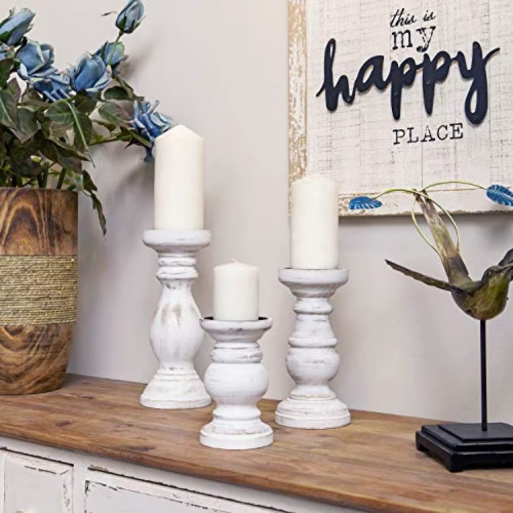 The Hearthora Rustic Pillar Candle Holder Set