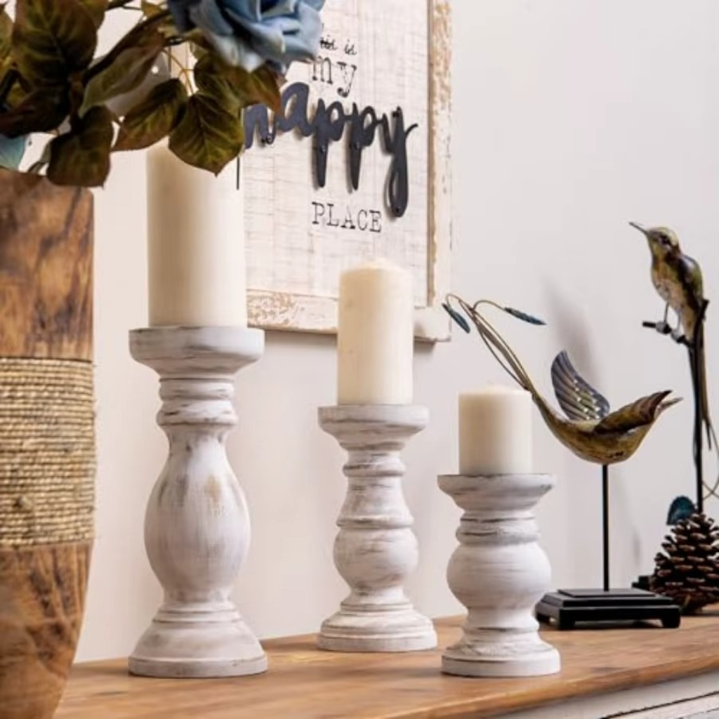 The Hearthora Rustic Pillar Candle Holder Set