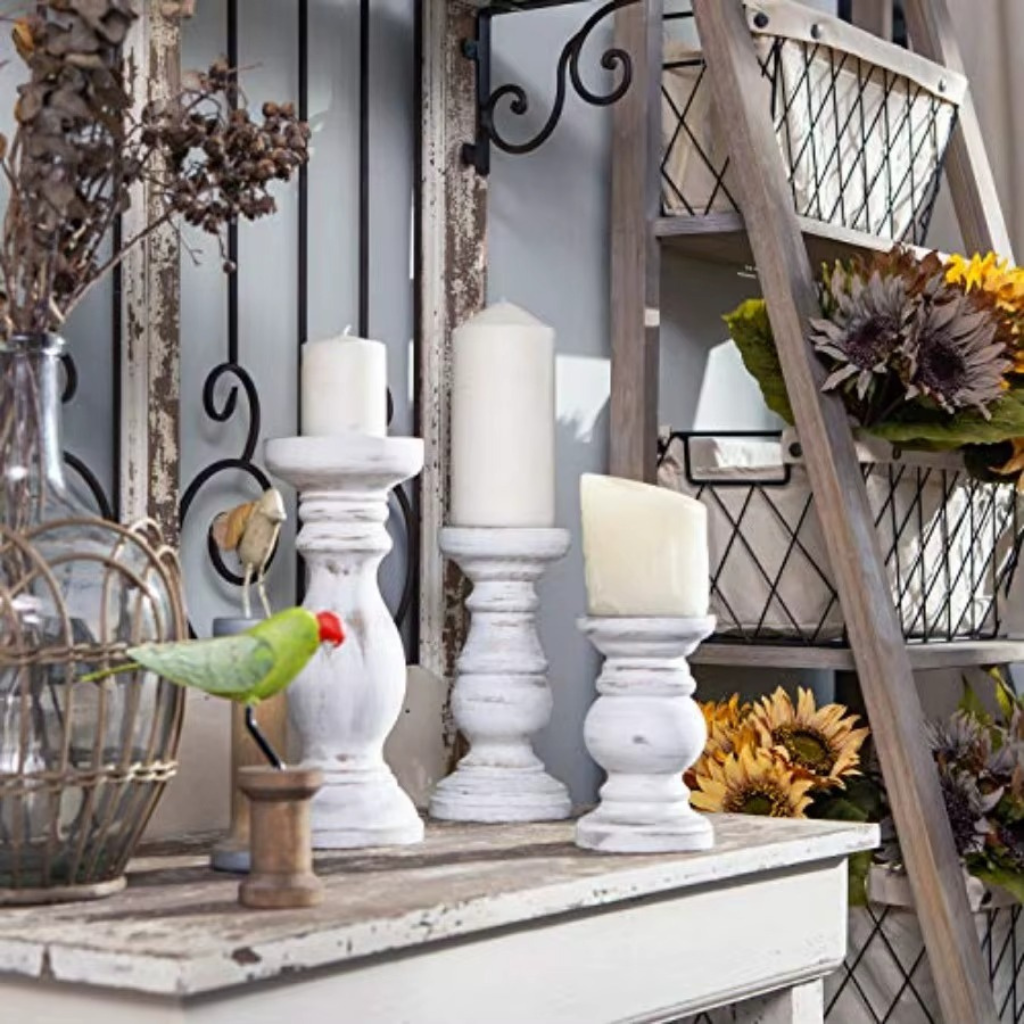The Hearthora Rustic Pillar Candle Holder Set