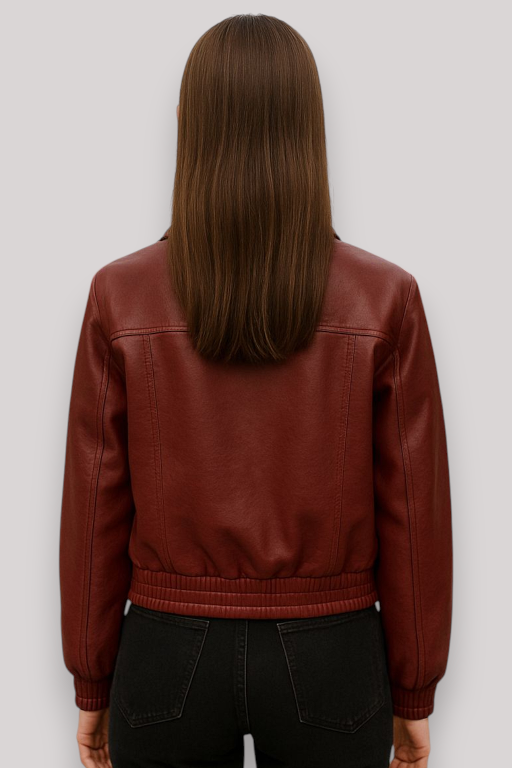 The Hettie Cropped Leather Jacket Zip Front Long Sleeve Collar Coat