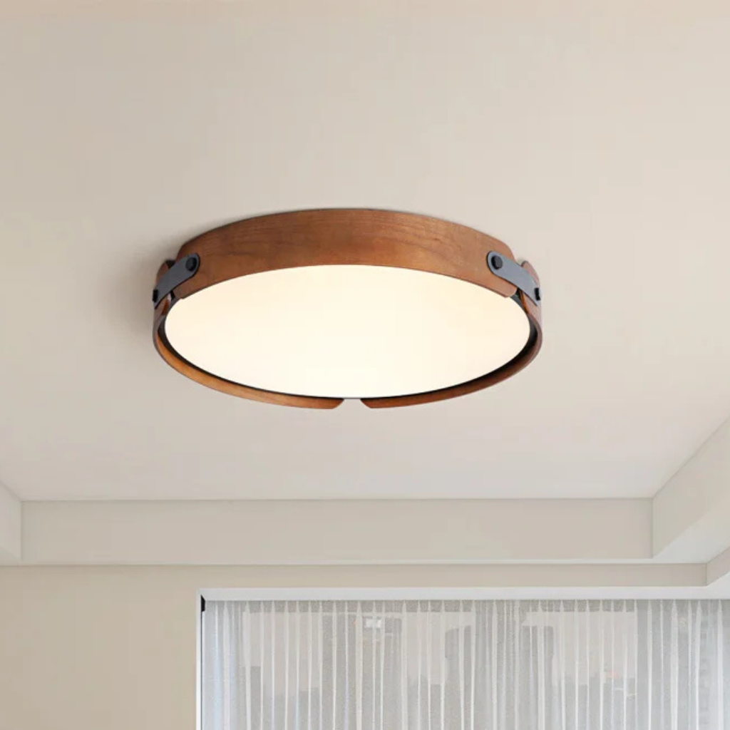 The Hinoki Round Walnut LED Ceiling Light