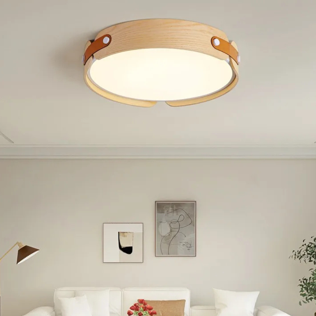 The Hinoki Round Walnut LED Ceiling Light