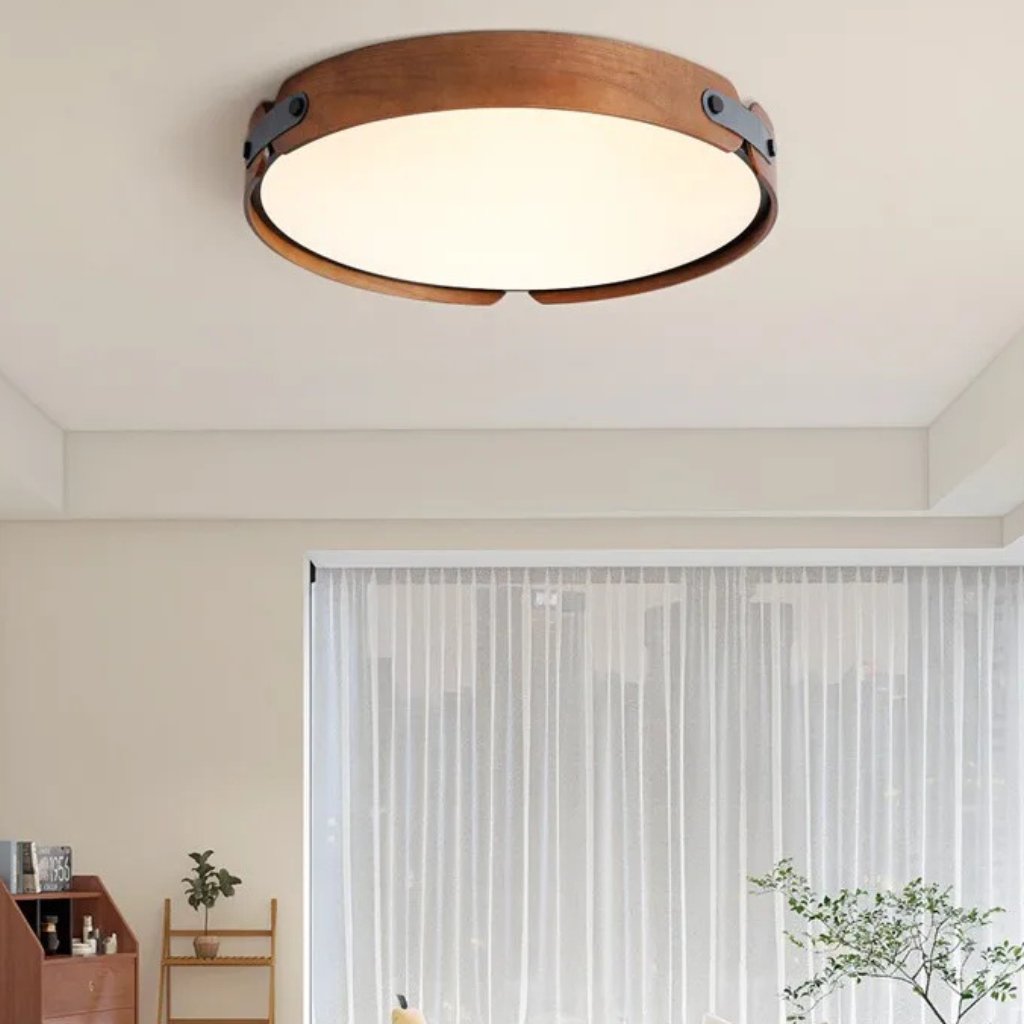 The Hinoki Round Walnut LED Ceiling Light