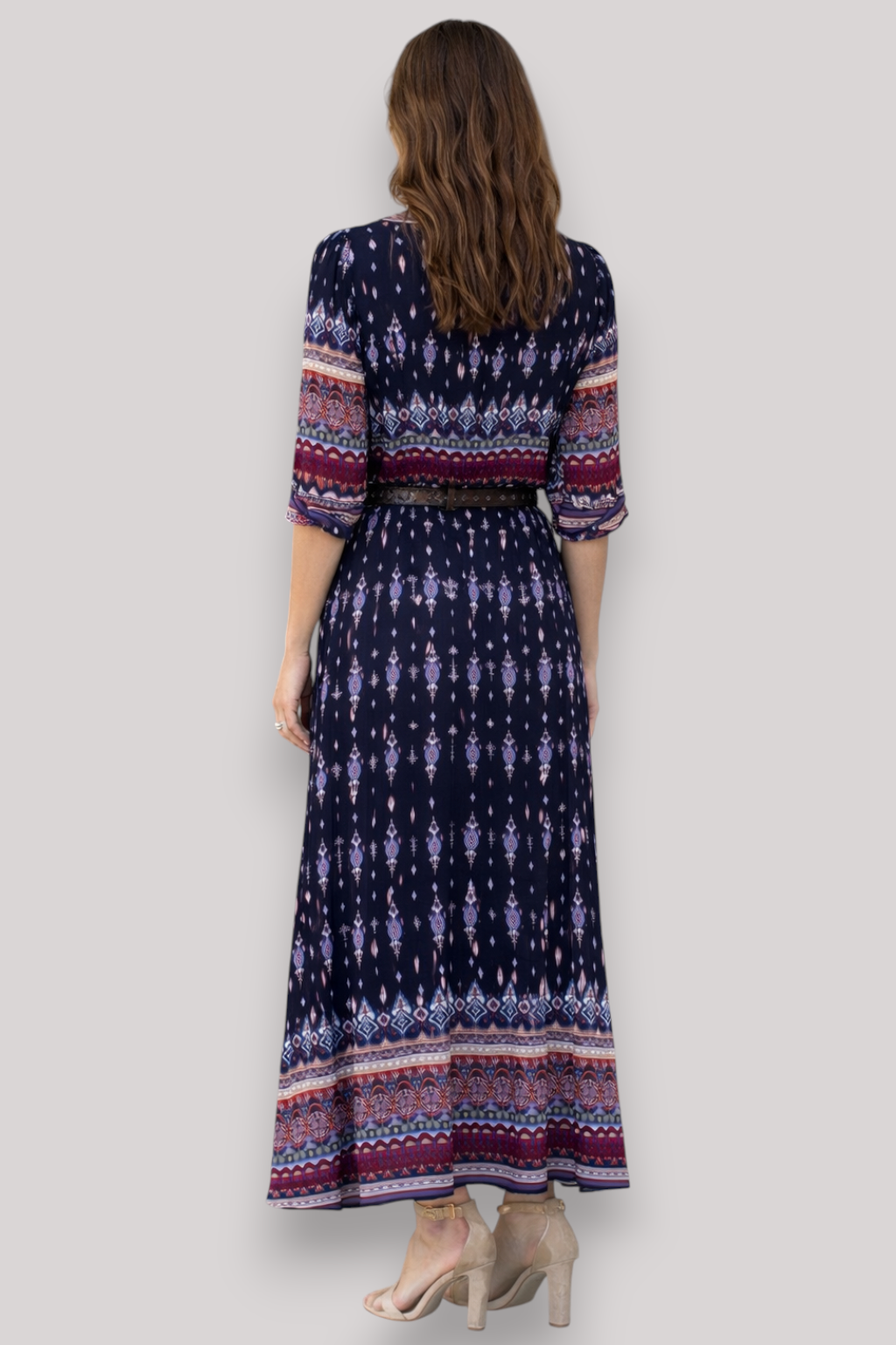 The Isabella Women's Bohemian V Neck Maxi Dress 3/4 Sleeve