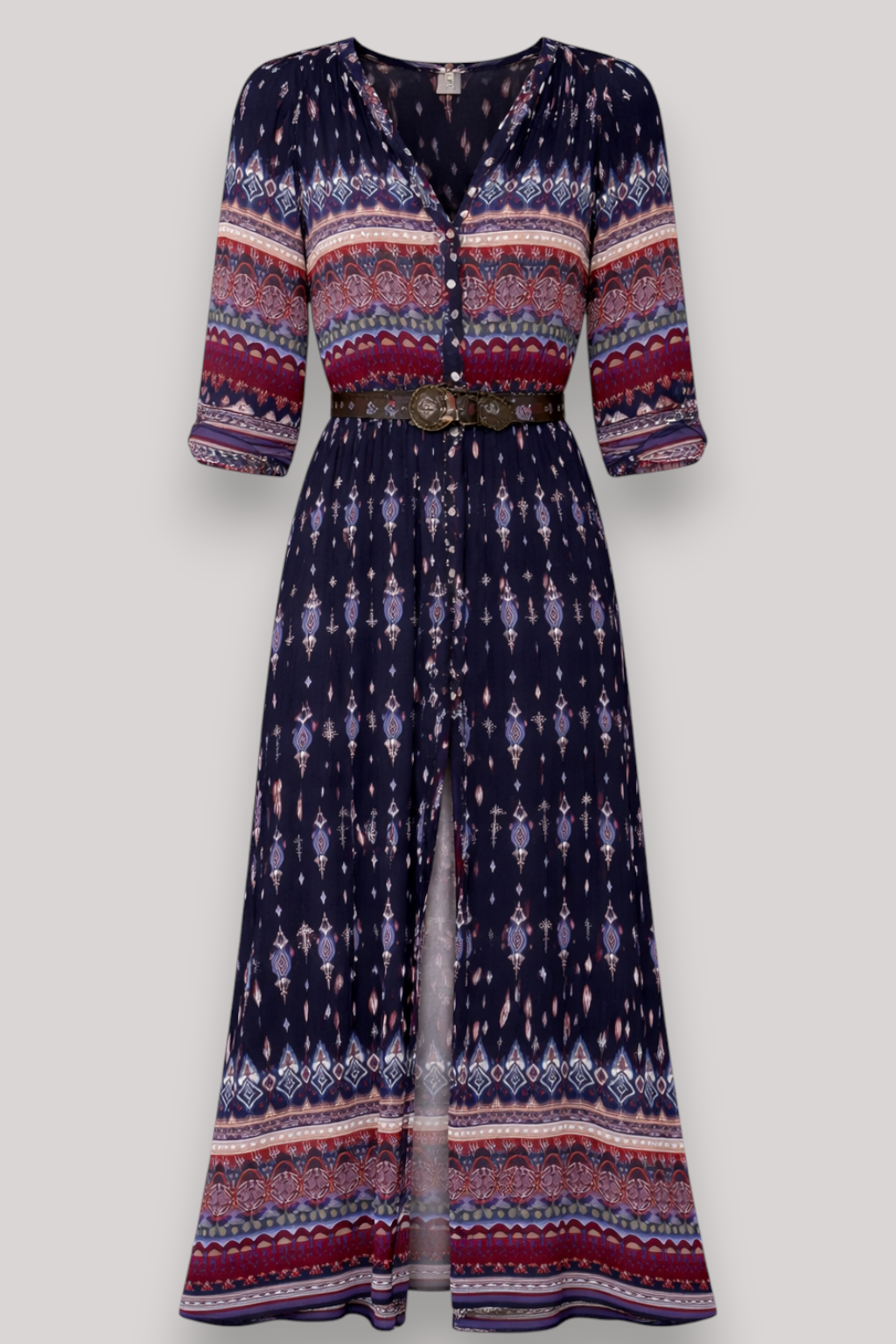 The Isabella Women's Bohemian V Neck Maxi Dress 3/4 Sleeve