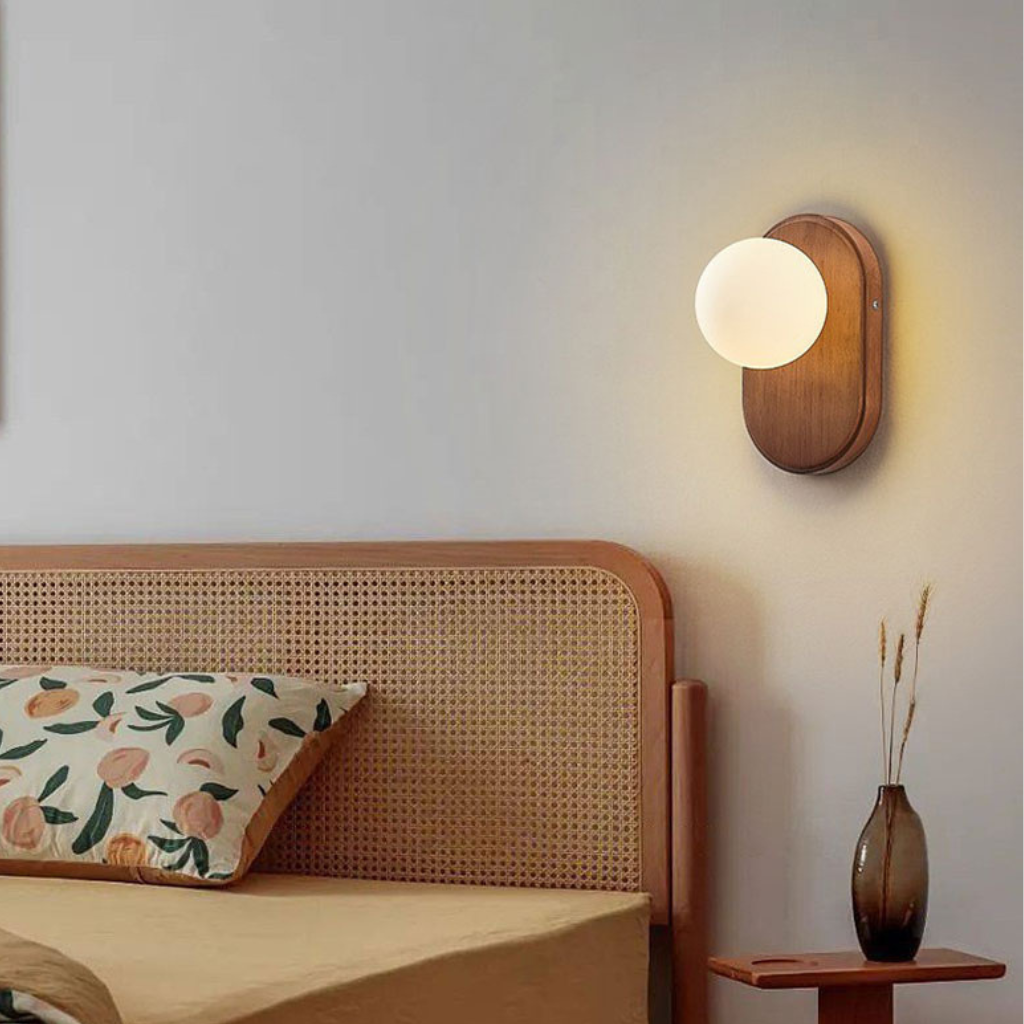 The Kiyora Japanese Styled Wood Glass Wall Light