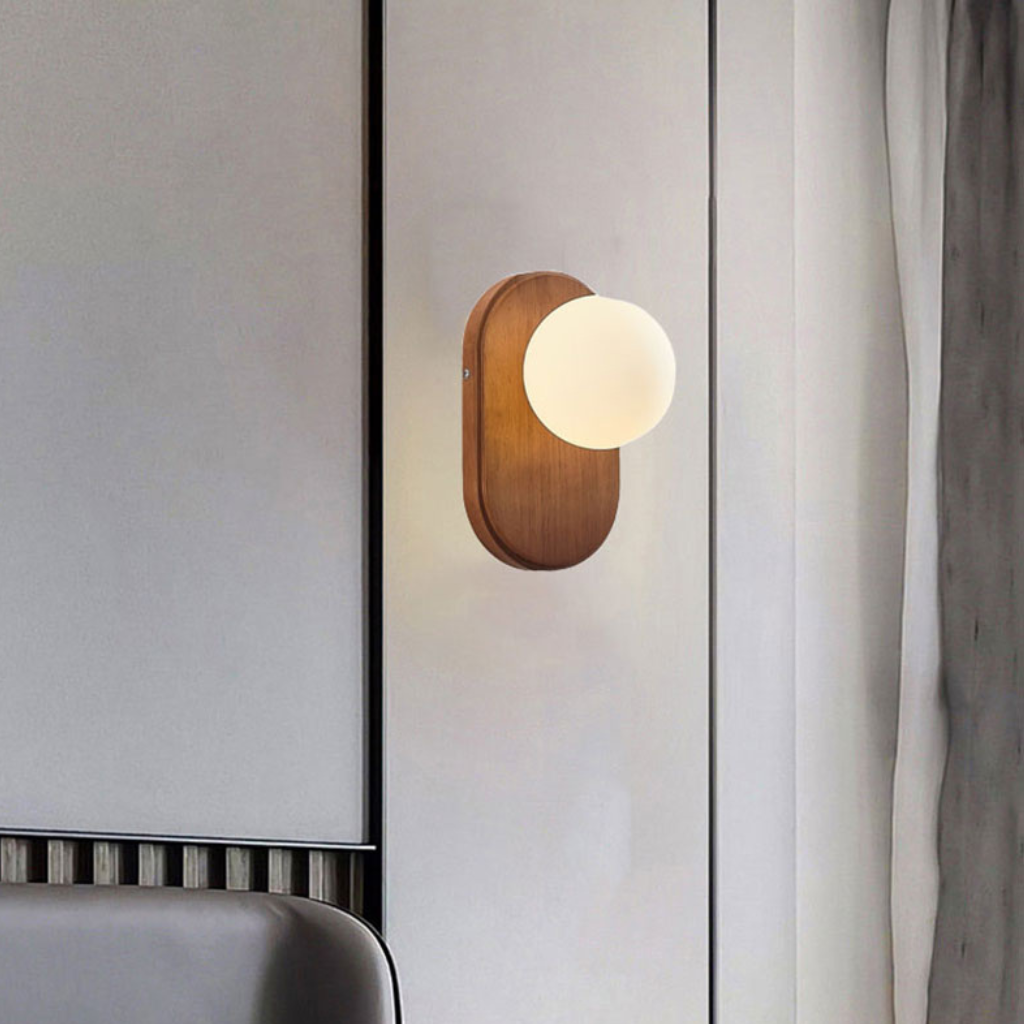 The Kiyora Japanese Styled Wood Glass Wall Light