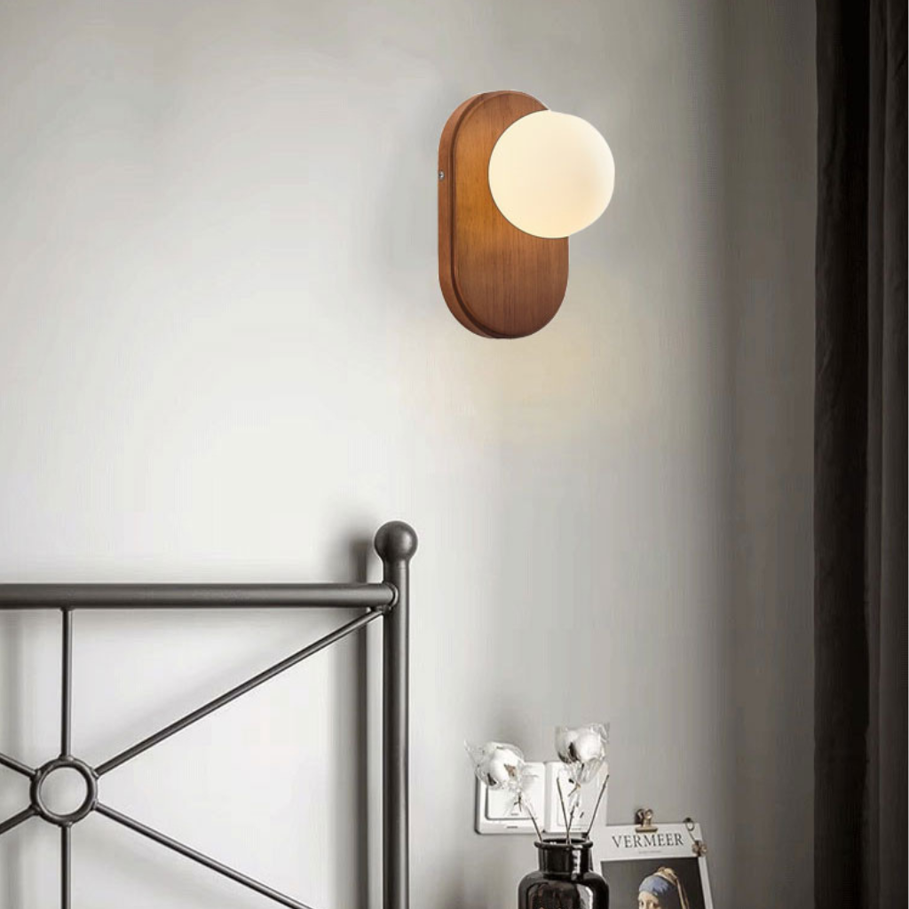 The Kiyora Japanese Styled Wood Glass Wall Light