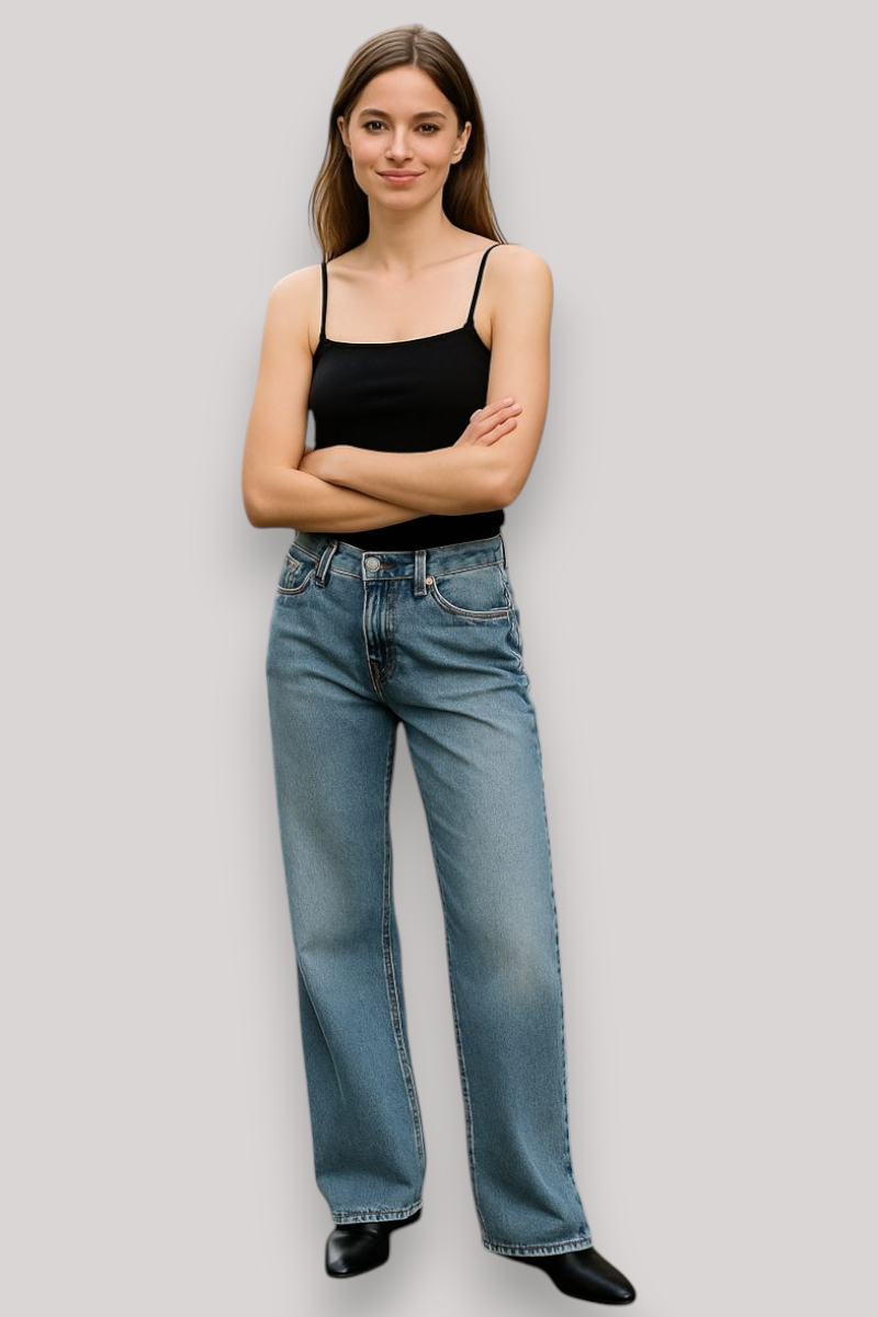 The Lia Low Waist Wide Leg Jeans Straight Denim Casual Wear