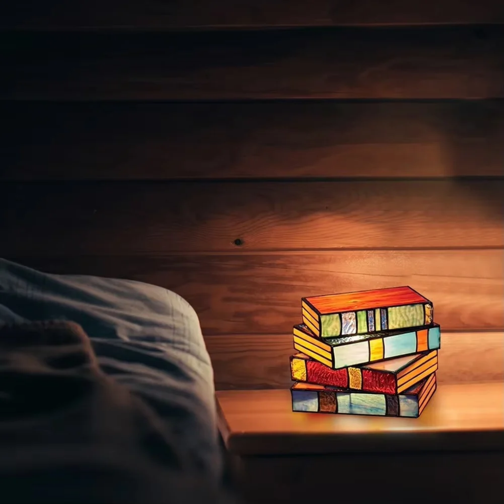 The Libravelle Stacked Books Stained Glass Table Lamp