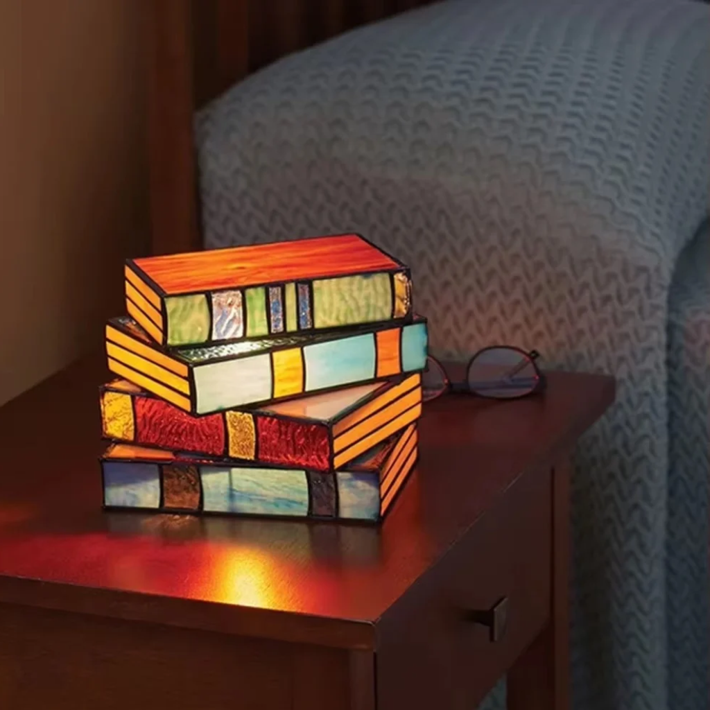 The Libravelle Stacked Books Stained Glass Table Lamp
