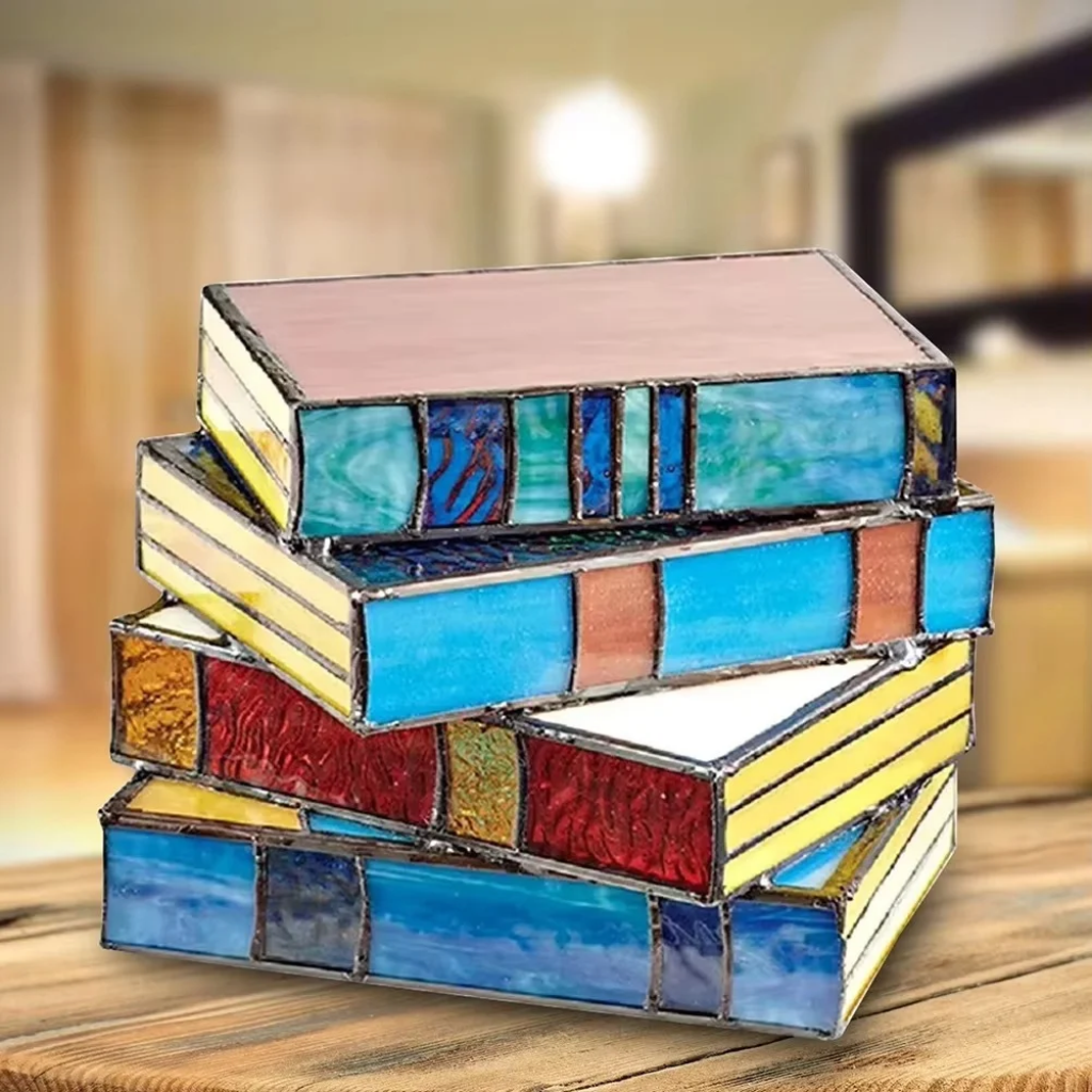 The Libravelle Stacked Books Stained Glass Table Lamp