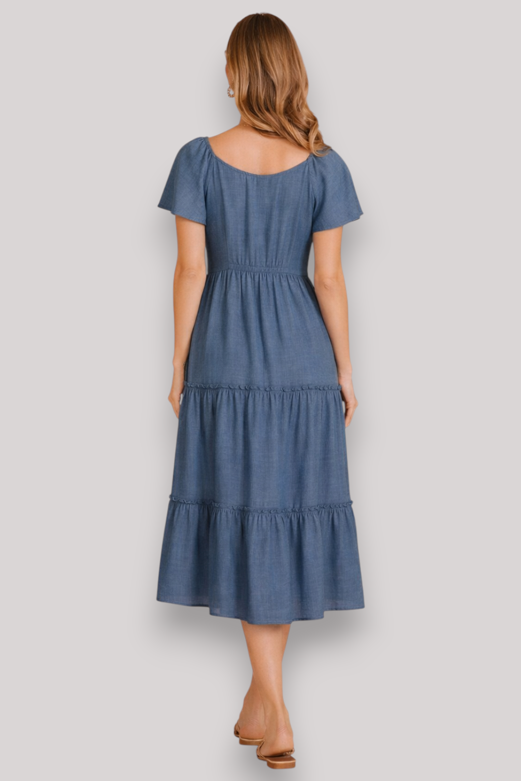 The Lillian Midi Shirt Dress Flowy Summer V Neck Button Up