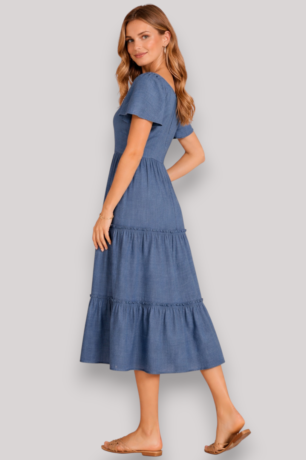 The Lillian Midi Shirt Dress Flowy Summer V Neck Button Up