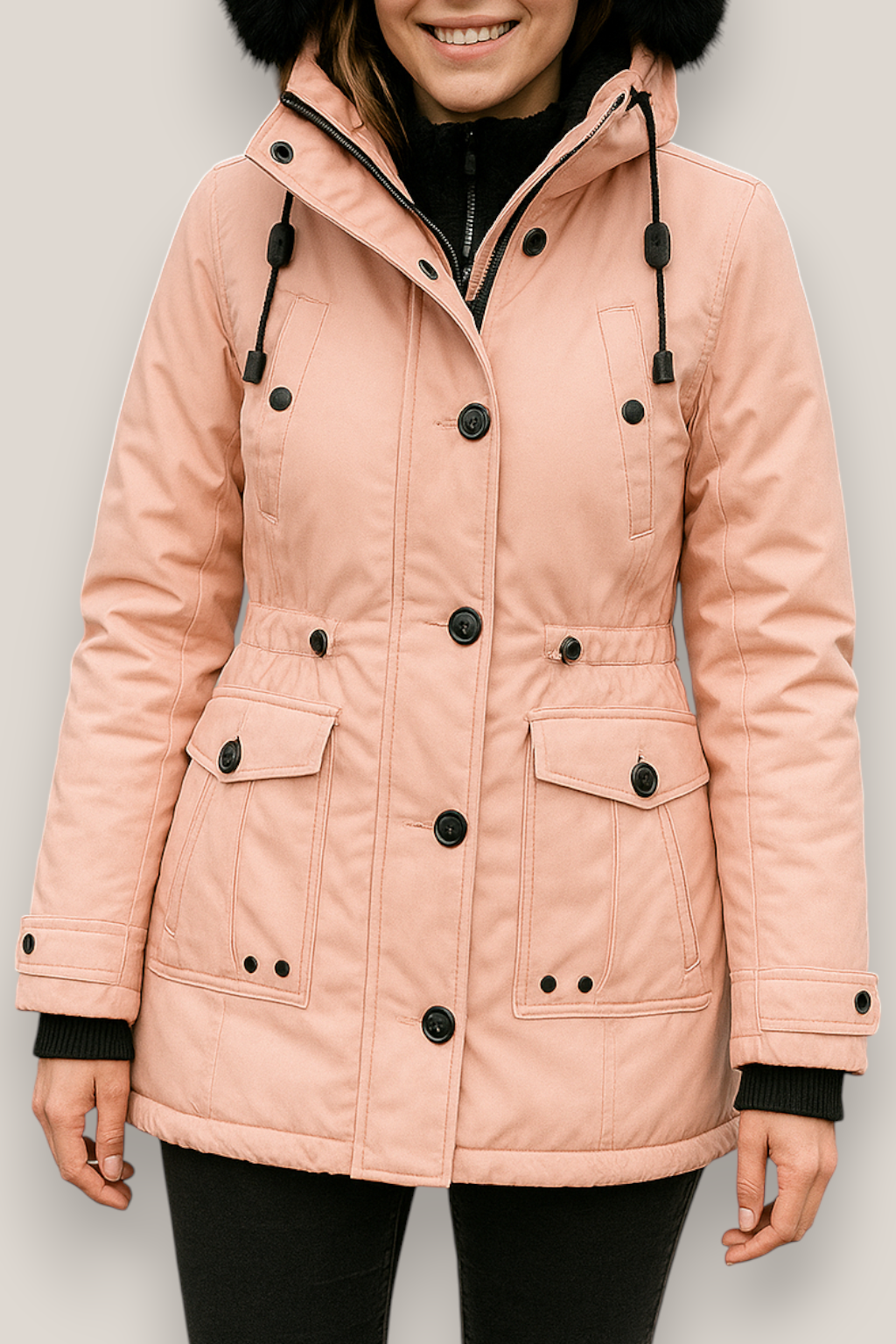 The Linton Thick Hooded Windproof Parka Jacket Single Breasted Winter Coat