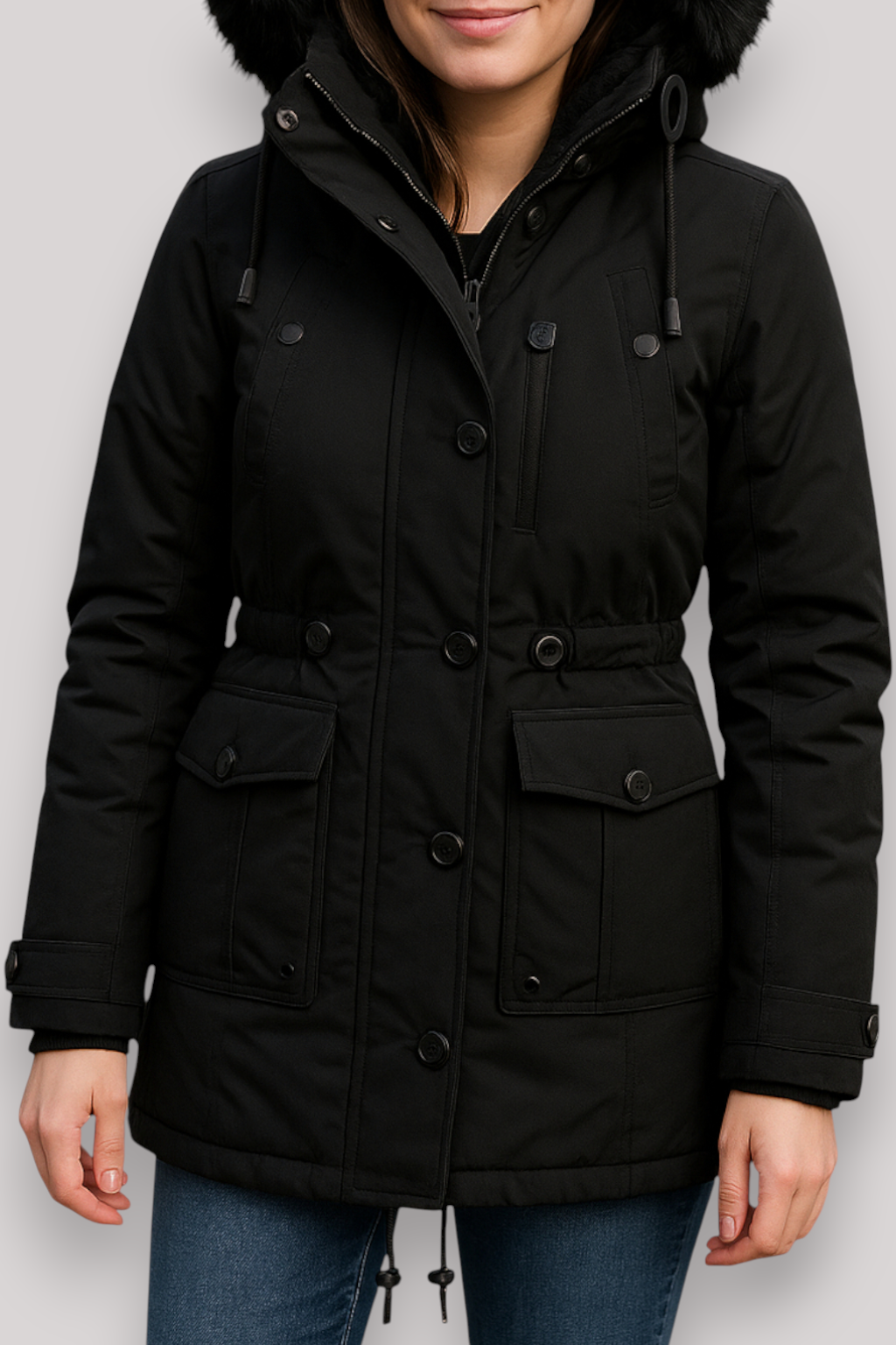 The Linton Thick Hooded Windproof Parka Jacket Single Breasted Winter Coat