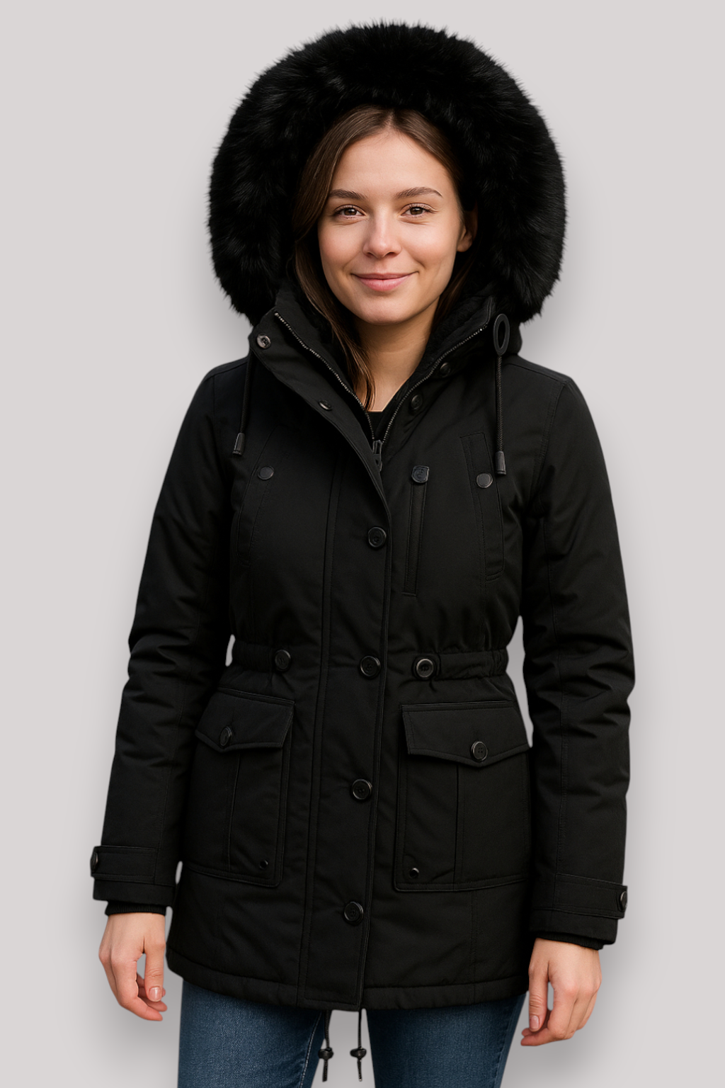 The Linton Thick Hooded Windproof Parka Jacket Single Breasted Winter Coat