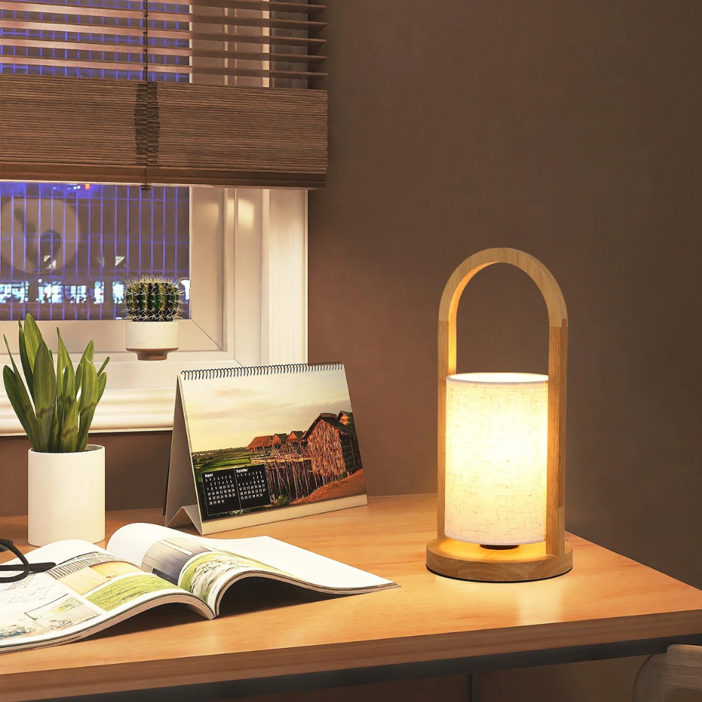 The Lumwood Wooden Bedside Shade Lamp