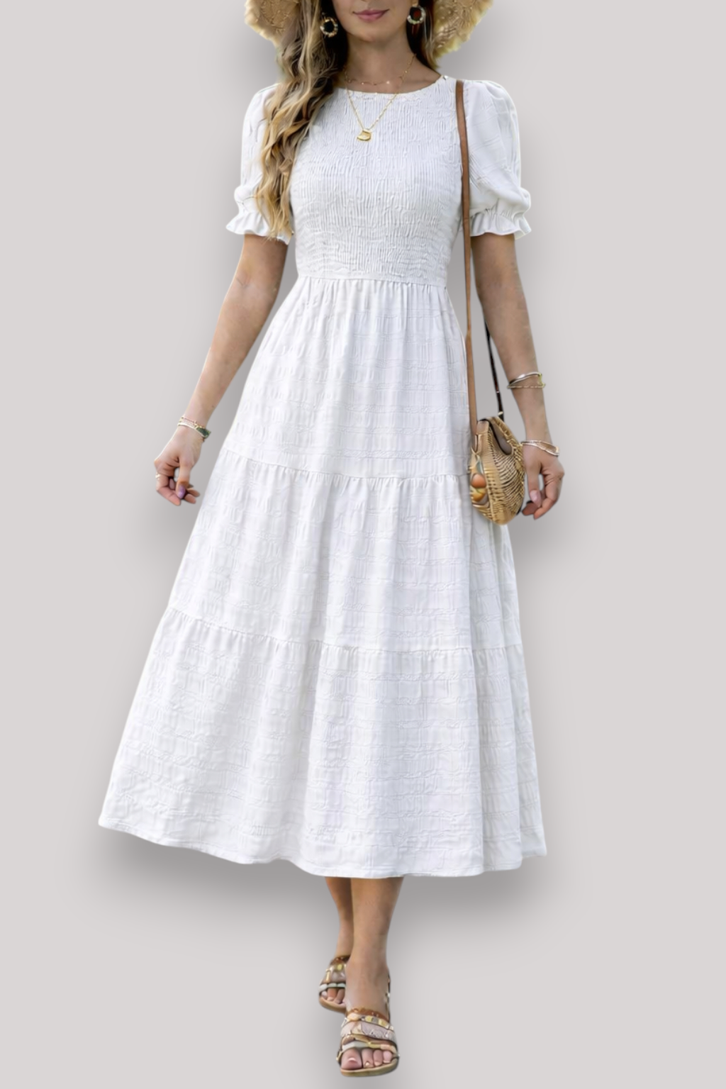 The Maribel Women's Short Sleeve Dress Elegant A Line Bubble Sleeve