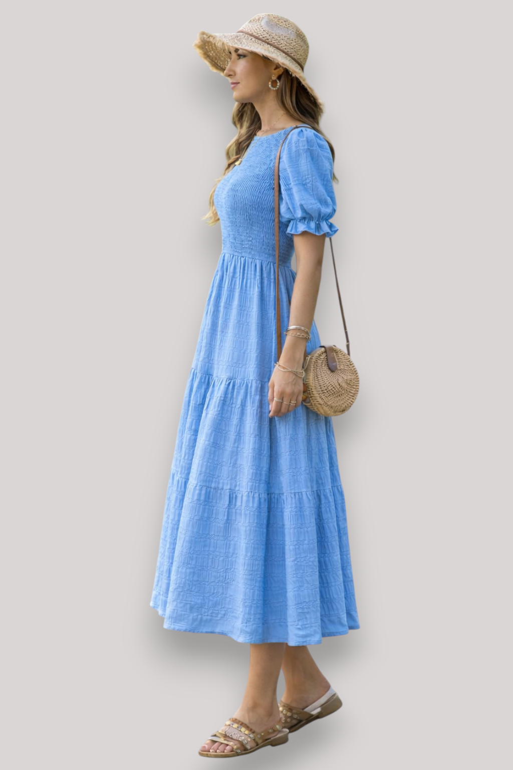 The Maribel Women's Short Sleeve Dress Elegant A Line Bubble Sleeve