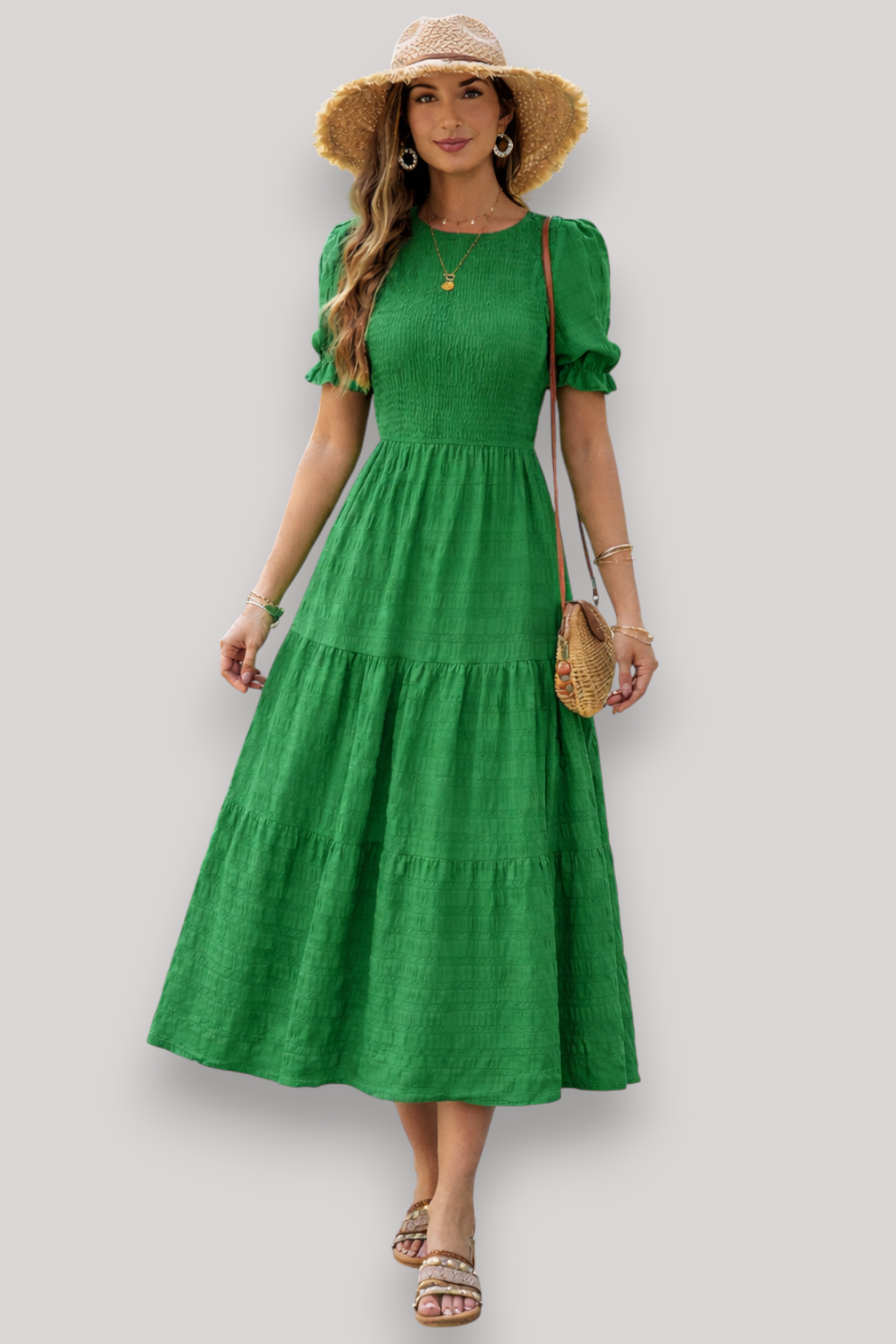 The Maribel Women's Short Sleeve Dress Elegant A Line Bubble Sleeve