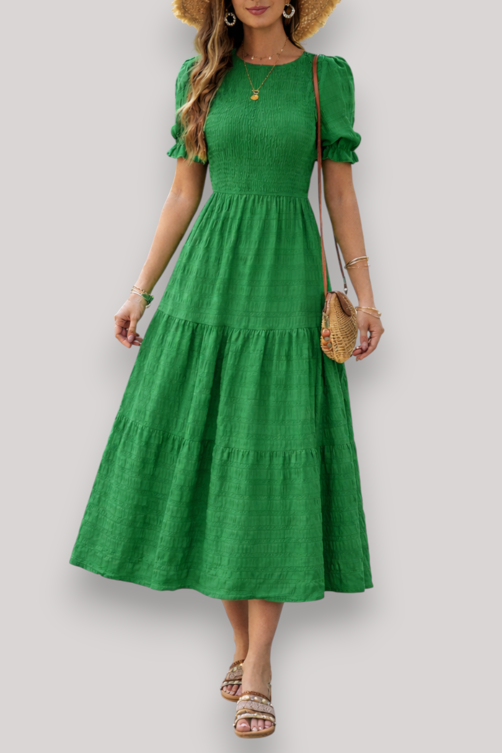 The Maribel Women's Short Sleeve Dress Elegant A Line Bubble Sleeve