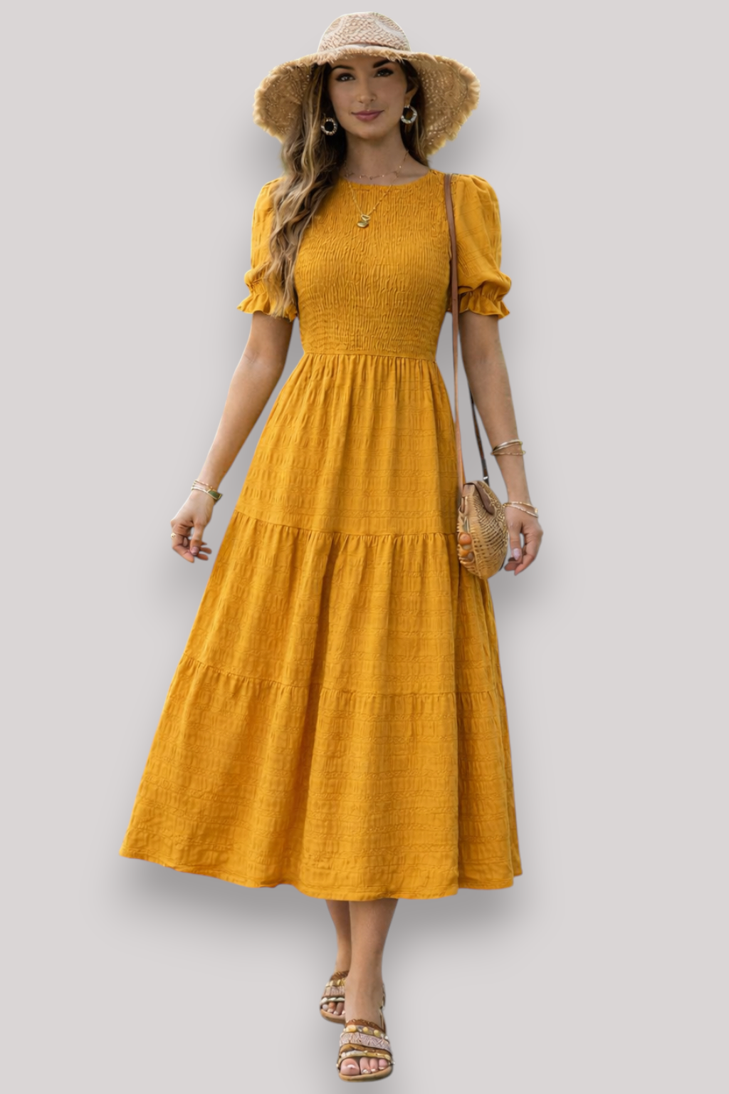 The Maribel Women's Short Sleeve Dress Elegant A Line Bubble Sleeve