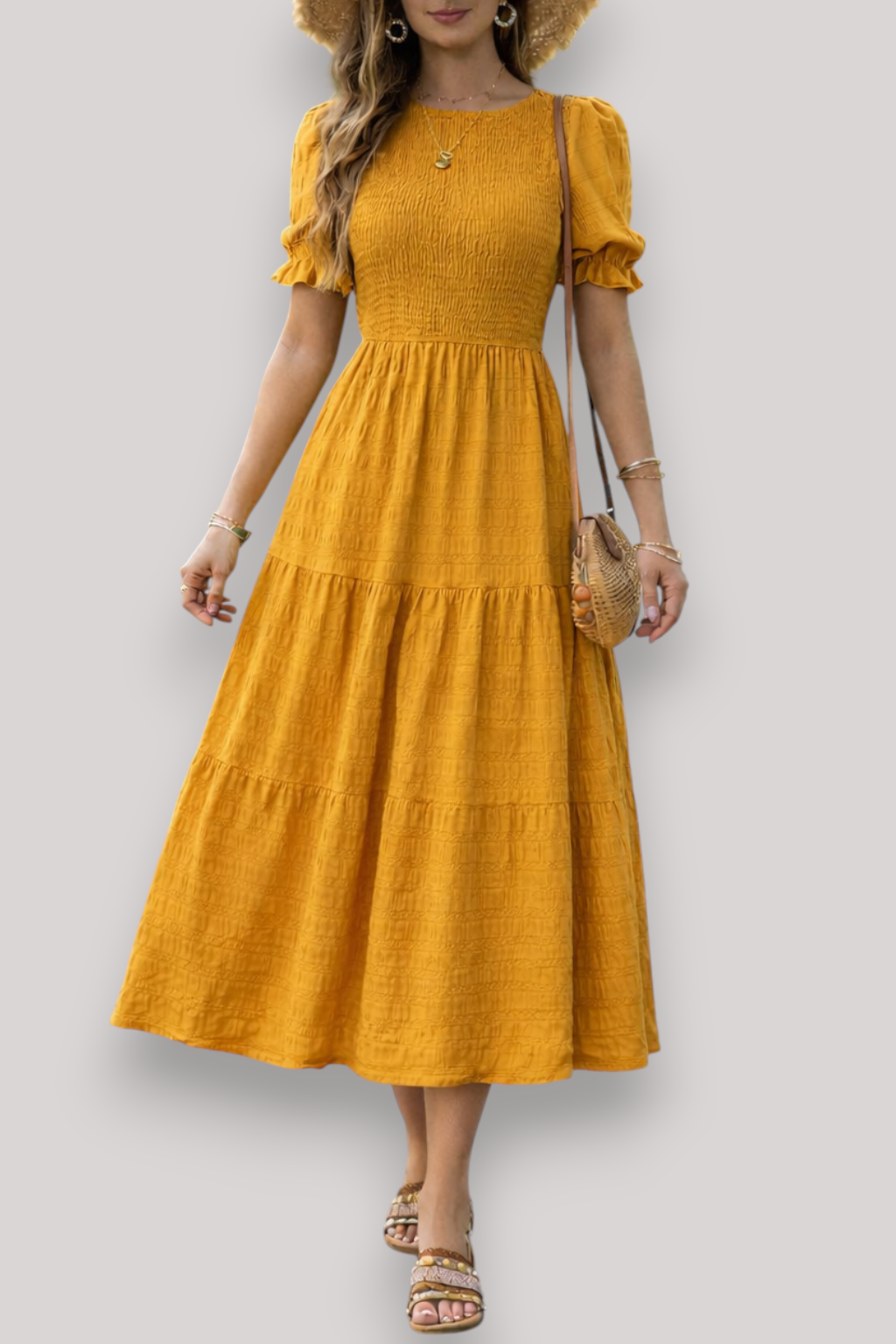 The Maribel Women's Short Sleeve Dress Elegant A Line Bubble Sleeve