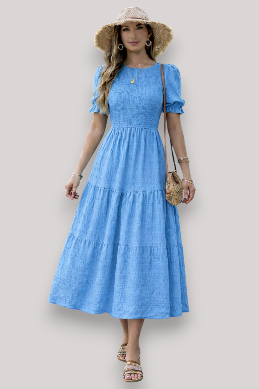 The Maribel Women's Short Sleeve Dress Elegant A Line Bubble Sleeve
