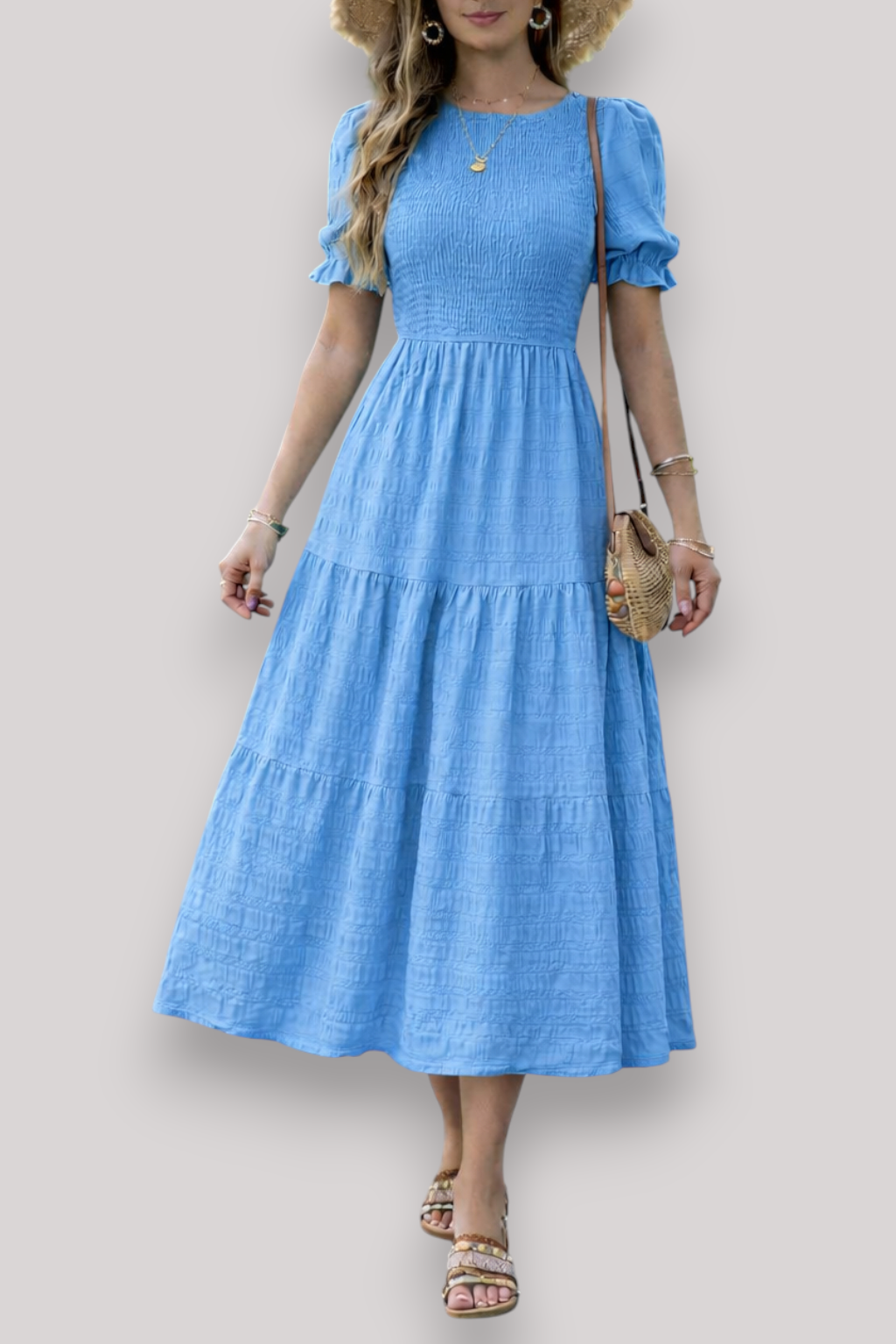The Maribel Women's Short Sleeve Dress Elegant A Line Bubble Sleeve