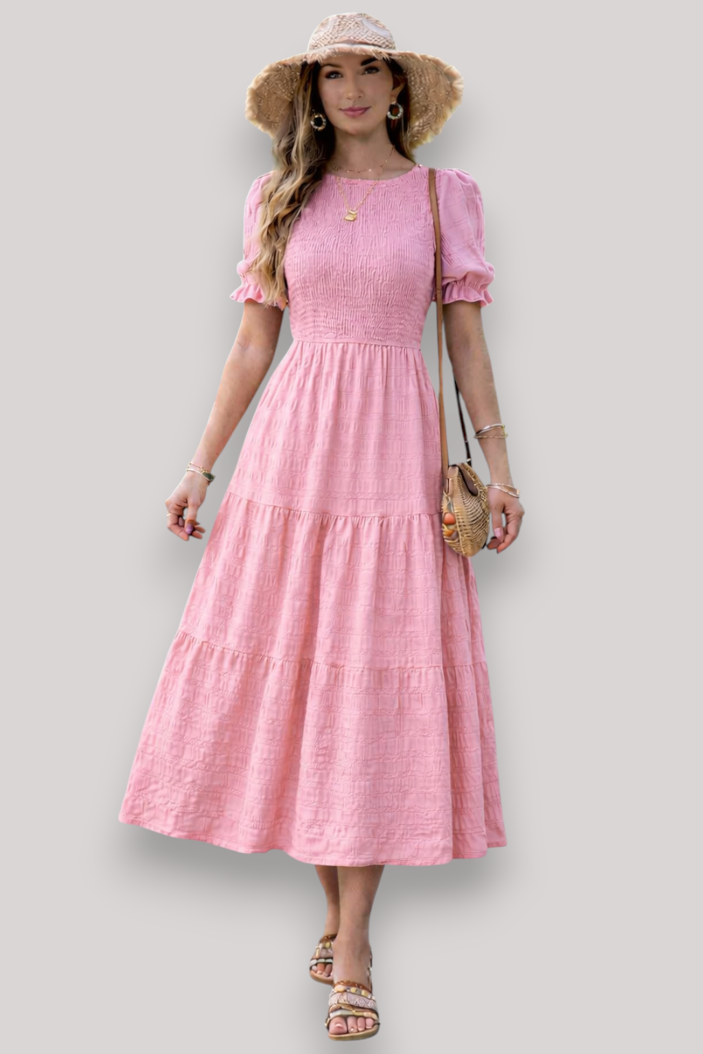 The Maribel Women's Short Sleeve Dress Elegant A Line Bubble Sleeve