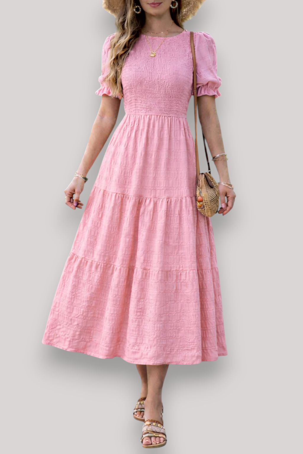 The Maribel Women's Short Sleeve Dress Elegant A Line Bubble Sleeve