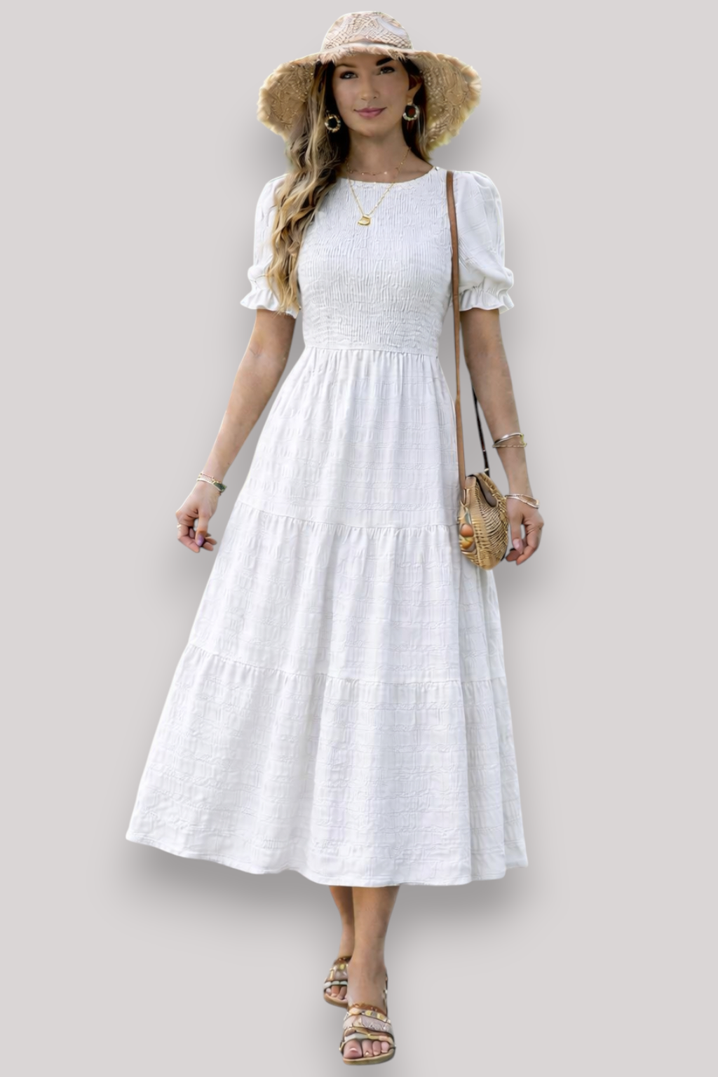 The Maribel Women's Short Sleeve Dress Elegant A Line Bubble Sleeve