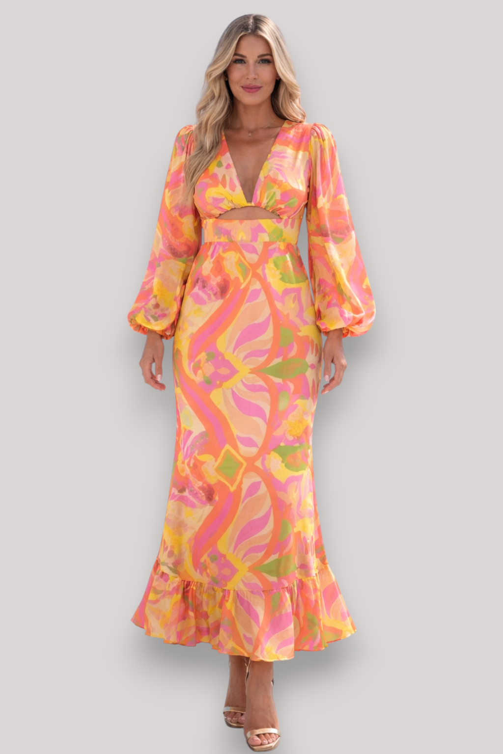 The Matilda Bohemian V Neck Long Sleeve Dress High Waist Slim Fit Casual Style