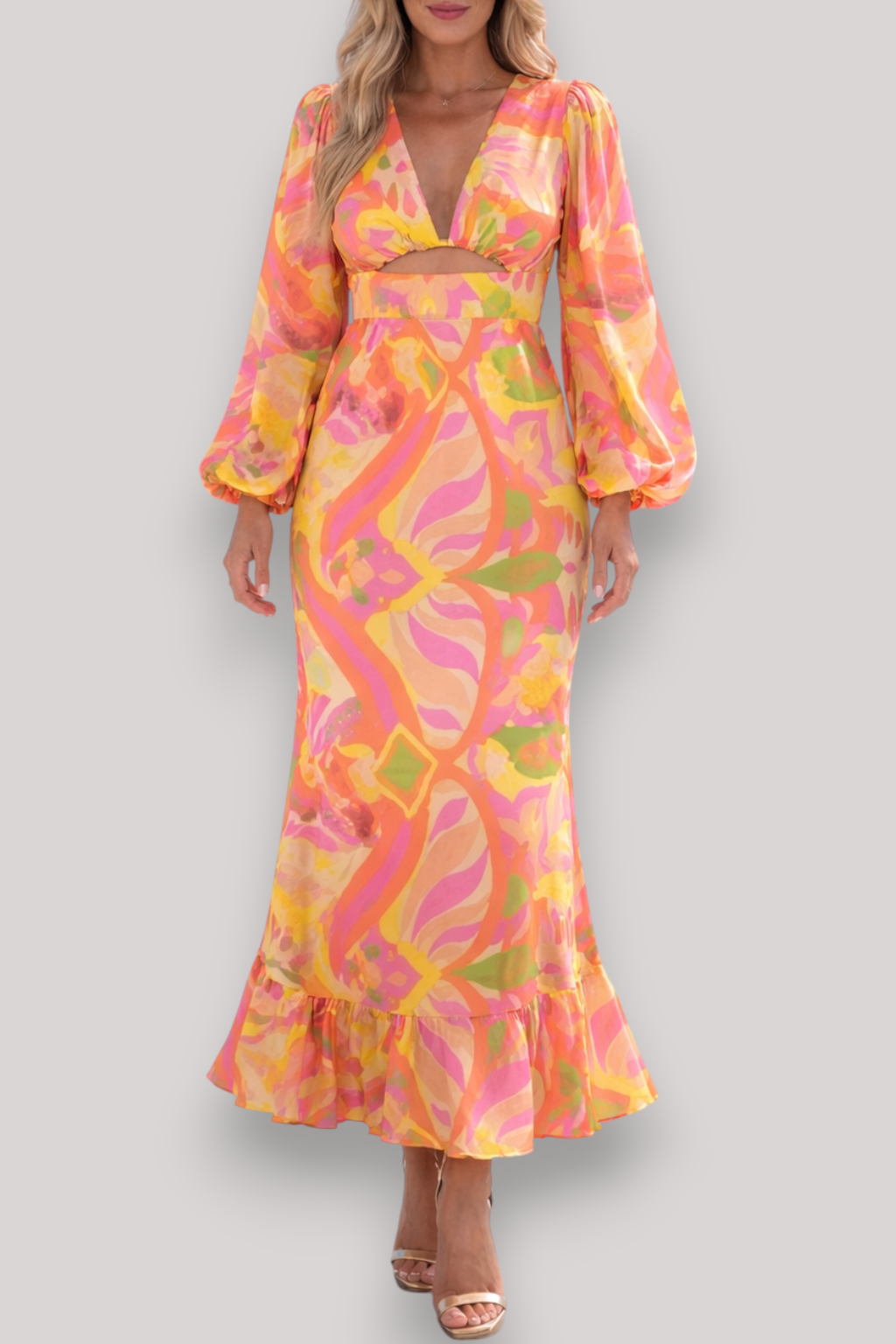 The Matilda Bohemian V Neck Long Sleeve Dress High Waist Slim Fit Casual Style