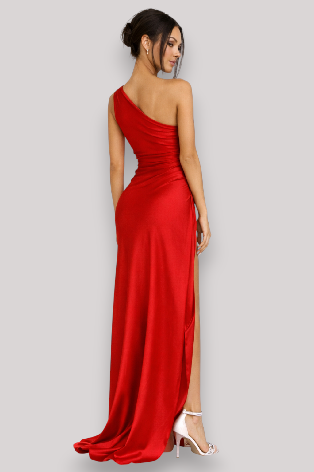 The Melanie One Shoulder Evening Maxi Dress Split Hem Pleated Party Gown