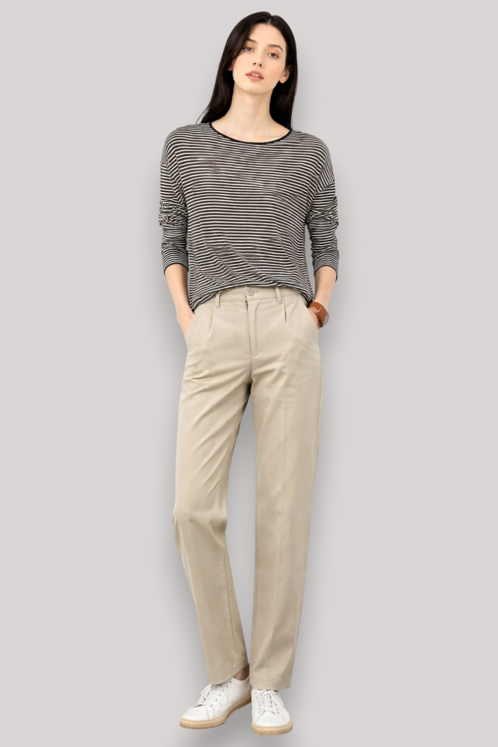 The Mirelle Women's Linen T Shirt Striped Lightweight Top